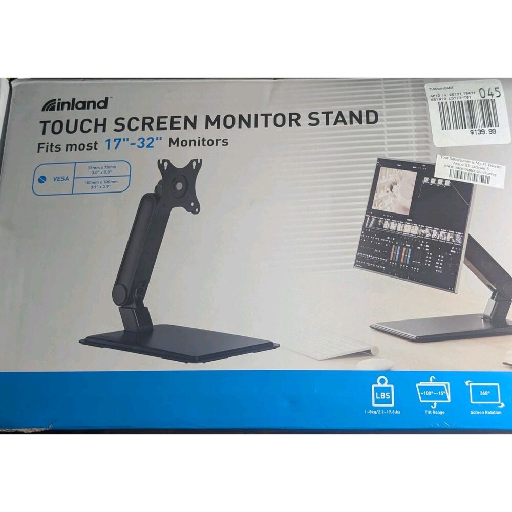 Inland Adjustable Touch Screen Monitor Desk Stand 17-32” VESA 75/100 651919